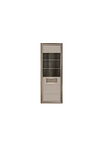 FORTE Tiziano Vitrine, Holzwerkstoff, Eiche Antik kombiniert mit Beige Glanz, 74 x 203,5 x 41,3 cm von Forte