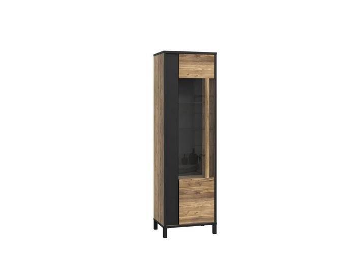 FORTE Vitrine 5 Böden, 1 Tür, Alpenfichte Dekor / Schwarz - 59,8x194x42cm (BxHxT), schwarz von Forte