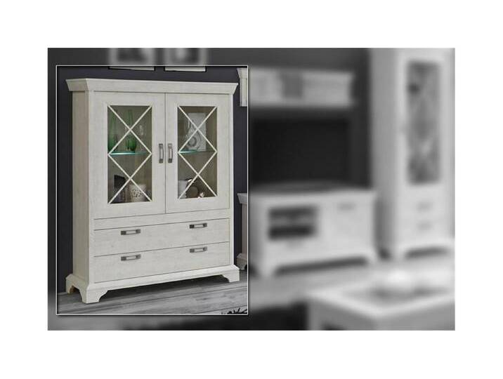 FORTE Vitrine Vitrine KASHMIR Highboard Schrank in Pinie weiß inkl. LED von Forte
