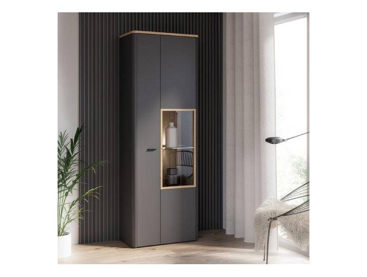 FORTE Vitrine in Artisan Eiche Dekor / grau - 73,2x211,1x41,4 (B/H/T), grau von Forte
