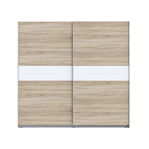 FORTE Winner Plus Schwebetürenschrank, Holzwerkstoff, Sonoma Eiche kombiniert mit Weiß, 220,1 x 209,7 x 61,2 cm von Forte