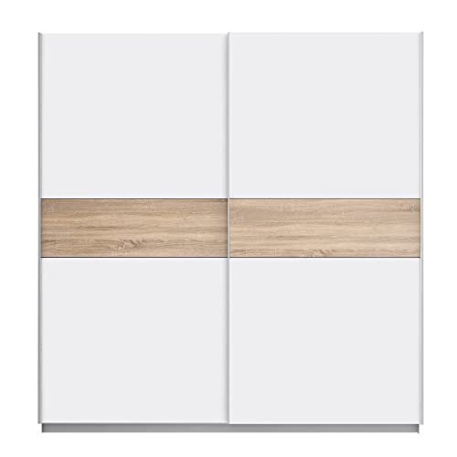 FORTE Winner Plus Schwebetürenschrank, Holzwerkstoff, Weiß kombiniert mit Sonoma Eiche , 200,1 x 209,7 x 61,2 cm von Forte