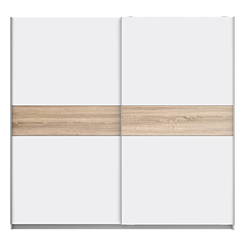 FORTE Winner Plus Schwebetürenschrank, Holzwerkstoff, Weiß kombiniert mit Sonoma Eiche , 220,1 x 209,7 x 61,2 cm von Forte