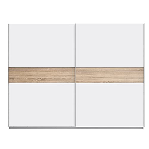 FORTE Winner Plus Schwebetürenschrank, Holzwerkstoff, Weiß kombiniert mit Sonoma Eiche , 269,9 x 209,7 x 61,2 cm von Forte