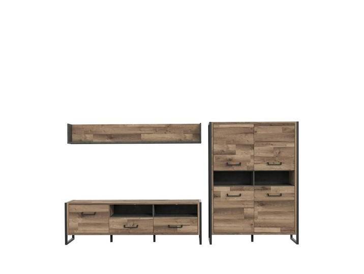 FORTE Wohnwand in Stabeiche - 284x196,9x52cm (BxHxT) von Forte