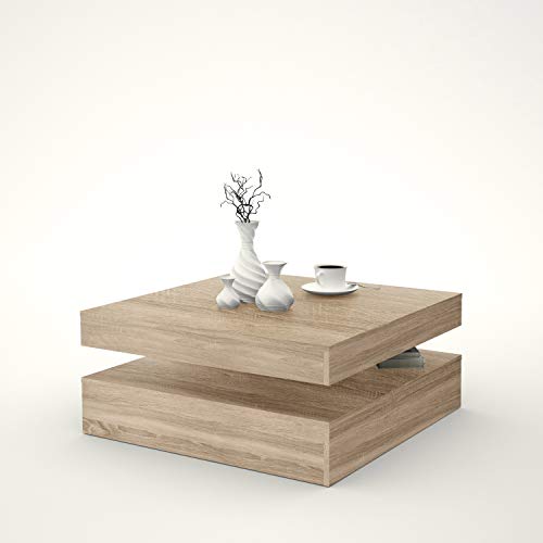 FORTE Coffee Tables Couchtisch mit Ablagefläche und rotierender Tischplatte, Holzwerkstoff, Sonoma Eiche Dekor, 78 (93) x 34,3 x 78 cm von Forte