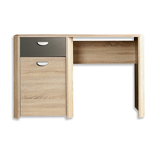 FORTE Yoop Schreibtisch mit 1 Tür und 1 Schublade, Holzwerkstoff, Sonoma Eiche Dekor mit Grau matt, B x H x T: 130 x 73,5 x 58 cm von Forte