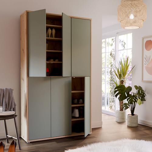 Forte Alice Springs Schuhschrank 100 110, moderner Schrank mit 6 Türen, 15 Einlegeböden, Holzwerkstoff, Salbei mit Artisan Eiche Holzdekor, 109,2 cm breit x 191,9 cm hoch x 34,9 cm tief Forte Alice Springs Schuhschrank 100 110, moderner Schrank mit 6 Türen, 15 Einlegeböden, Holzwerkstoff, Salbei mit Artisan Eiche Holzdekor, 109,2 cm breit x 191,9 cm hoch x 34,9 cm tief von Forte