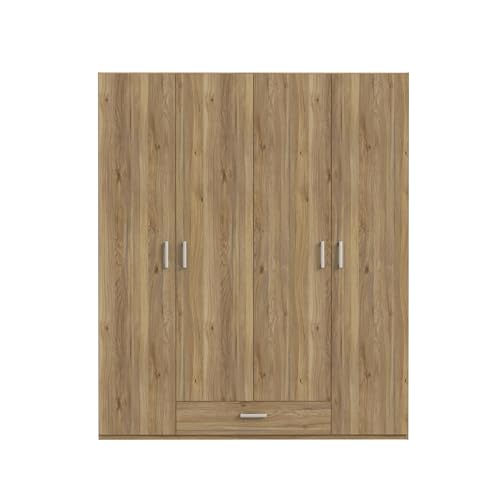 Forte ECONOBOX 2 Kleiderschrank 175 180, 4-türiger Drehtürenschrank mit Einlegeböden, Kleiderstange und Schublade, Holzwerkstoff, Mauvella Eiche Dekor, 177,5 cm breit, 210,5 cm hoch, 54,2 cm tief von Forte
