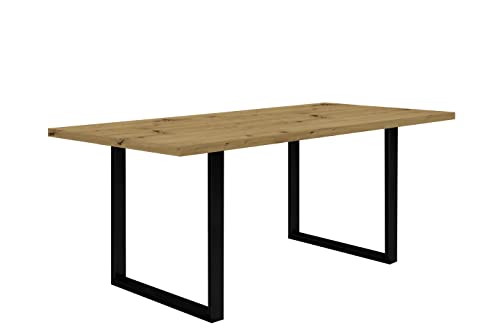FORTE TABLES Tisch nicht ausziehbar, Holzwerkstoff, Artisan Eiche, Metallbeine schwarz, B x H x T: 180 x 74,7 x 90 cm von Forte