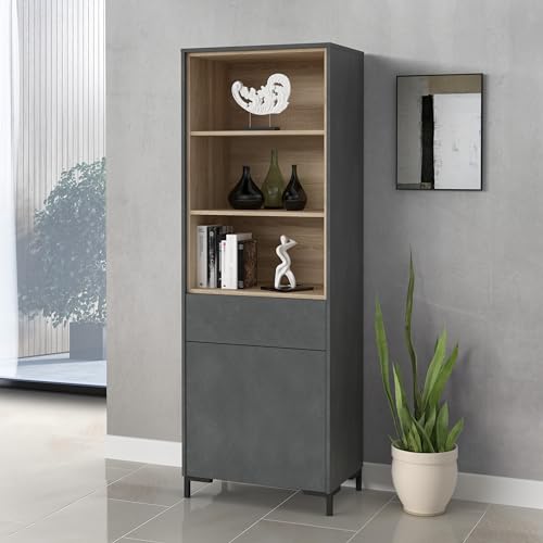 Forte GALACTIQUE Bücherregal R 1 1, Holzwerkstoff, Betonoptik Matera/Sonoma Eiche, B x H x T: 63,2 x 180,7 x 41,4 cm von Forte