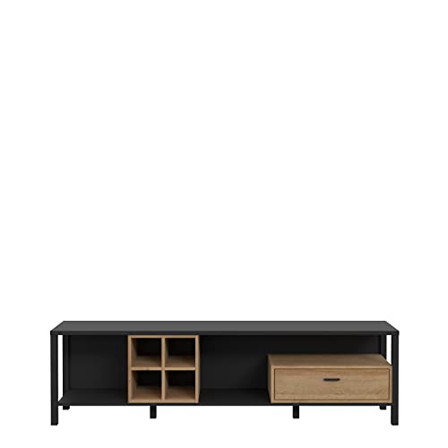 FORTE HIGH ROCK TV Unterschrank rechts mit 1 Schublade, Holzwerkstoff, Schwarz / Riviera Eiche, 181.3 x 49.9 x 40.2 cm von Forte