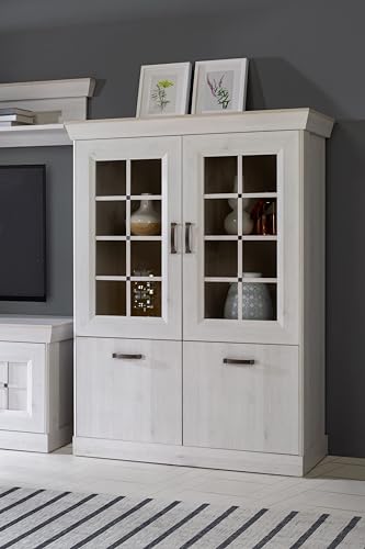 Forte KALIKST Vitrine B x H x T: 119,2x160,3x47,1, Holzwerkstoff, Schneeeiche, Groß von Forte