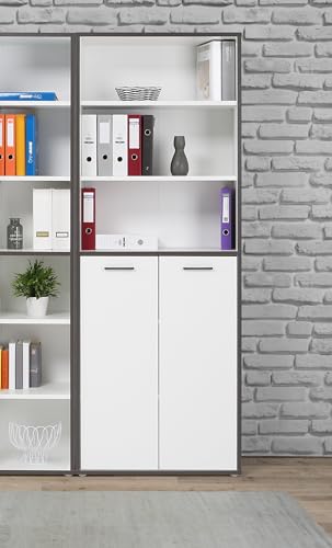 Forte KEFLAVIK Bücherregal 80 90, Regal mit 2 Türen, weißes Regal, Büroregal, Wohnzimmerregal, Jugendzimmer, Holzwerkstoff, Weiß/Uni Wolfram Grau, 84,5 cm breit x 226,5 cm hoch x 41,5 cm tief Forte KEFLAVIK Bücherregal 80 90, Regal mit 2 Türen, weißes Regal, Büroregal, Wohnzimmerregal, Jugendzimmer, Holzwerkstoff, Weiß/Uni Wolfram Grau, 84,5 cm breit x 226,5 cm hoch x 41,5 cm tief von Forte