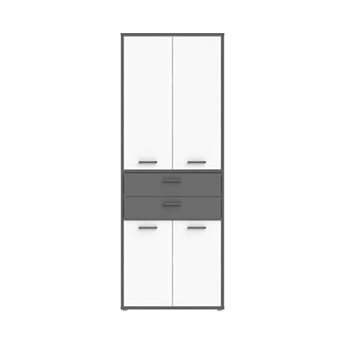 FORTE KEFLAVIK Schrank mit 4 Türen und 2 Schubladen, Holzwerkstoff, Weiß / Uni Wolfram Grau, 84.5 x 226.5 x 41.5 cm von Forte
