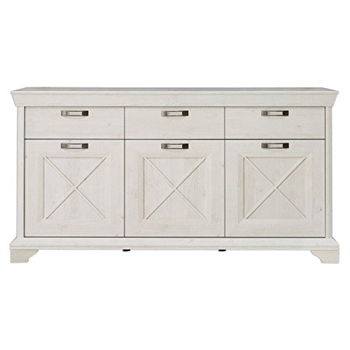 Forte Kashmir Kommode mit 3 Türen und 3 Schubladen, Holzwerkstoff, Pinie Weiß, B x H x T: 178,3 x 95,9 x 48,2 cm Forte Kashmir Kommode mit 3 Türen und 3 Schubladen, Holzwerkstoff, Pinie Weiß, B x H x T: 178,3 x 95,9 x 48,2 cm von Forte