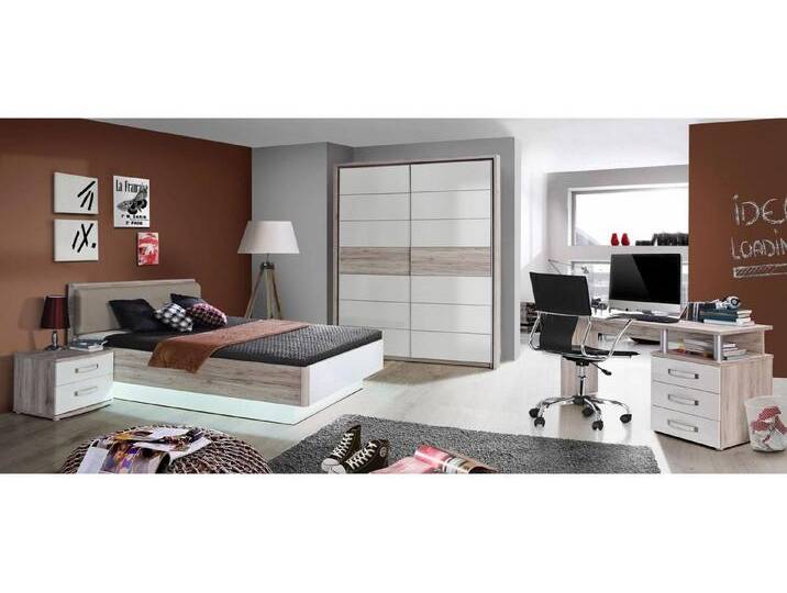 Forte Möbel Jugendbett Jugendzimmerbett Rondino Sandeiche und weiß Hochglanz 140x200 cm, weiß Forte Möbel Jugendbett Jugendzimmerbett Rondino Sandeiche und weiß Hochglanz 140x200 cm, weiß von Forte