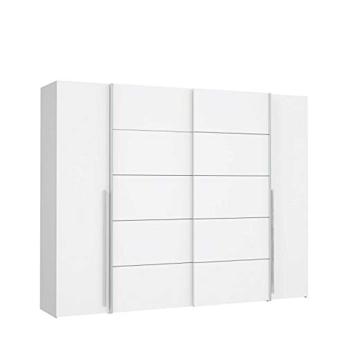 Forte Narago Schrank 270, weißer Kleiderschrank, Schwebetürenschrank mit Drehtüren, Weiß Matt, 270,3 cm breit x 210,5 cm hoch x 61,2 cm tief von Forte