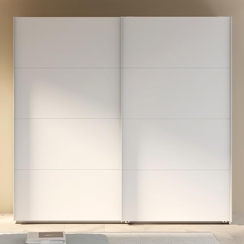 Forte SOPHISTISPACE Kleiderschrank 220, 2-türiger Schwebetürenschrank mit Einlegeböden und Kleiderstange, Weiß, 220,1 cm breit, 210,5 cm hoch, 62,9 cm tief von Forte