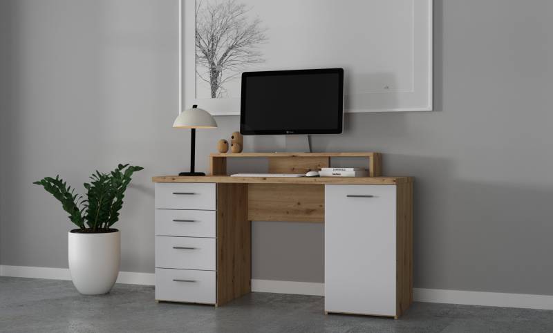 Forte Schreibtisch NET106 in Secret grey mit Artisaneiche von Forte