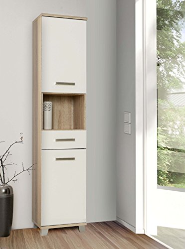 FORTE Veris Seitenschrank mit 2 Türen und 1 Schublade, Holzwerkstoff, Sonoma Eiche kombiniert mit Weiß Hochglanz, 40,2 x 186,82 x 34,8 cm von Forte