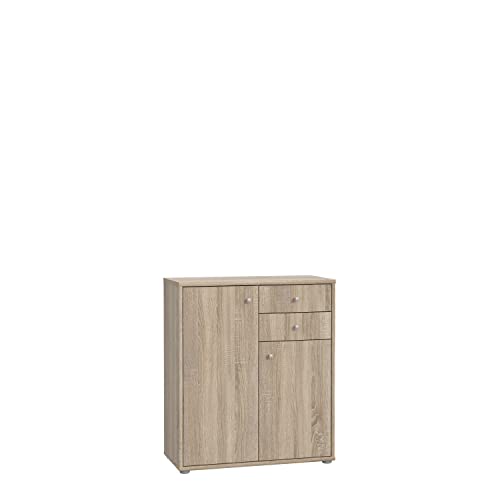 FORTE TEMPRA 2 Kommode mit 2 Türen und 2 Schubladen, Holzwerkstoff, Sonoma Eiche, 73.7 x 85.5 x 34.8 cm von Forte