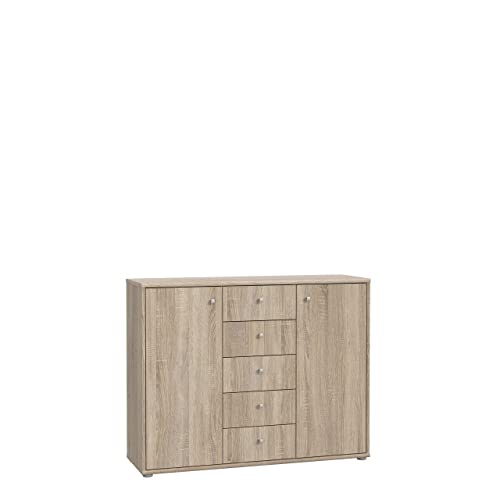 FORTE TEMPRA 2 Kommode mit 2 Türen und 5 Schubladen, Holzwerkstoff, Sonoma Eiche, 108.8 x 85.5 x 34.8 cm von Forte