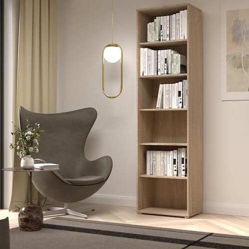 Forte TEMPRA2 Bücherregal, Holzwerkstoff, Sonoma Eiche, B x H x T: 54 x 197,5 x 34,8 cm von Forte