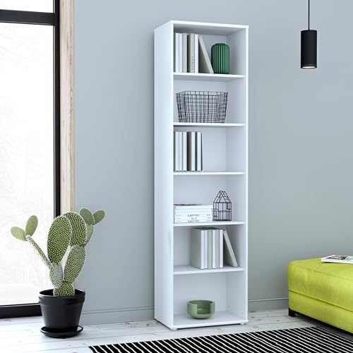 Forte TEMPRA2 Bücherregal, Holzwerkstoff, weiß, B x H x T: 54 x 197,5 x 34,8 cm von Forte