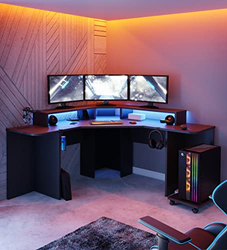 Forte Tezaur Eckschreibtisch für Gamer inkl. RGB-Beleuchtung, Holzwerkstoff, Mattschwarz, B x H x T: 160 x 91 x 160 cm von Forte