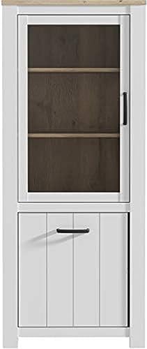 FORTE Elara Vitrine mit 1 Tür, 1 Glastür, Holzwerkstoff, Weiß Matt / Bianco Eiche, 77 x 185,3 x 42,2 cm von Forte