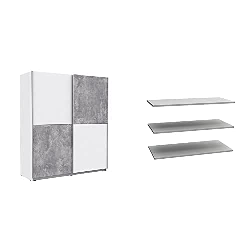 Forte Winner 1,7 Kleiderschrank weiß mit Beton + 3-er Set Einlegeböden von Forte