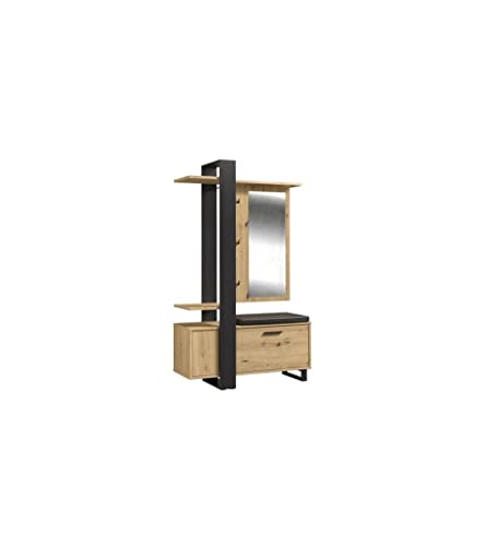 Forte Maracay Garderobe Kompaktgarderobe mit 1 Tür und 1 Klappe, Holzwerkstoff, Artisan Eiche/Schwarz, B x H x T: 119,8 x 198,2 x 43 cm von Forte