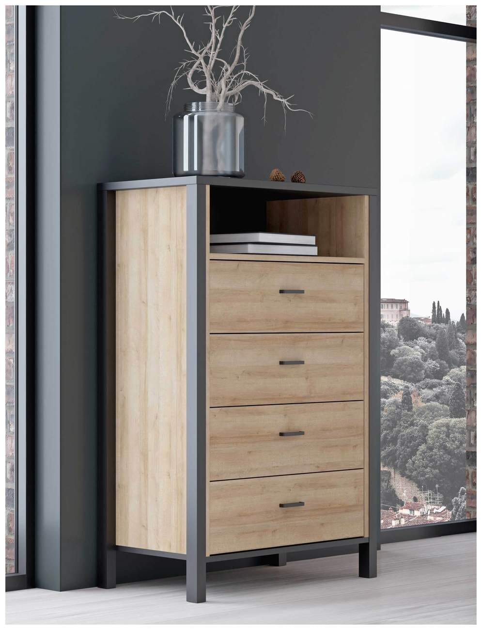 HIGH ROCK K311 Schubladenkommode Riviera Eiche Optik / Schwarz, Forte von Forte