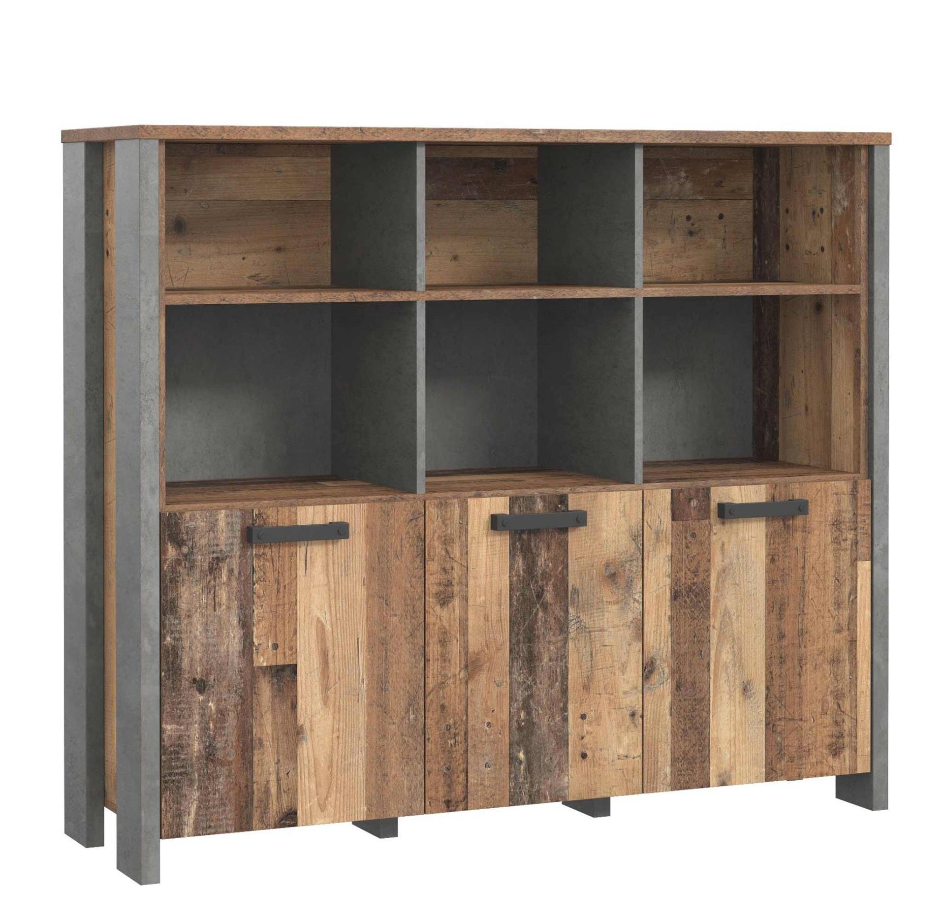 Highboard Regal CLIF 3 Türen und offenem Regal Optik: Old Wood Vintage von Forte
