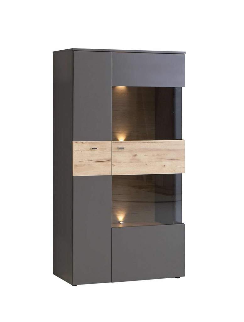 Highboard Vitrine COMO Verglasung rechts Optik Grau / Planked Eiche von Forte