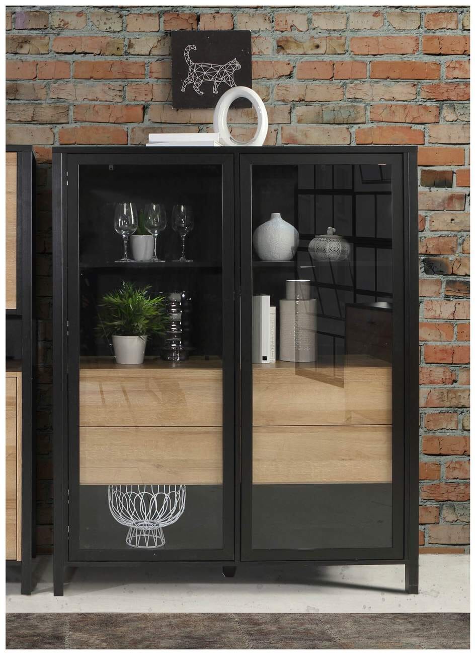 Highboard Vitrine HIGH ROCK 2-trg. Riviera Eiche Optik / Schwarz Forte Highboard Vitrine HIGH ROCK 2-trg. Riviera Eiche Optik / Schwarz Forte von Forte