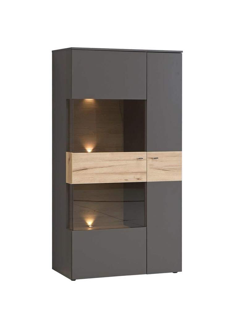 Highboard Vitrine halbhoch COMO Optik: Grau / Planked Eiche von Forte von Forte