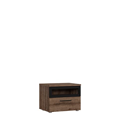 Forte Jacky Nachtkommode mit 1 Schublade, Holzwerkstoff, Schlammeiche Dekor kombiniert mit Schwarz, BxHxT: 52 x 40,8 x 41,3 cm von Forte