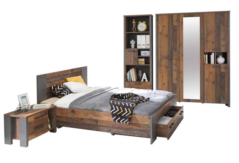 Jugendzimmer CLIF 5-tlg Komplettset - Old Wood Vintage Beton Optik von Forte