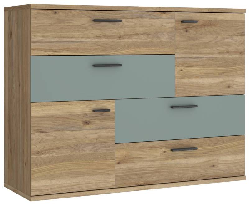Kommode SKIVE Optik: Mauvella Eiche / Sage Green 2-trg. 4 Schubladen von Forte