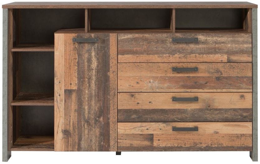 Kommode Sideboard CLIF 1 Tür 4 Schubladen Old Wood Optik, von Forte von Forte