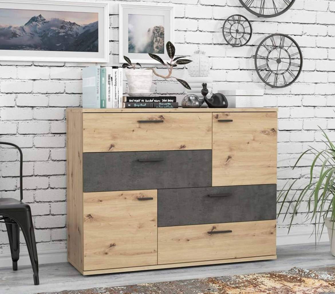 Kommode Sideboard SKIVE Optik: Artisan Eiche / Betonoptik dunkelgrau von Forte