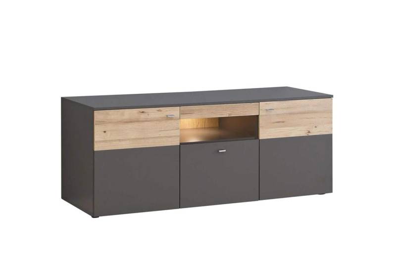 Lowboard COMO Optik: Grau / Planked Eiche mit Beleuchtung von Forte von Forte