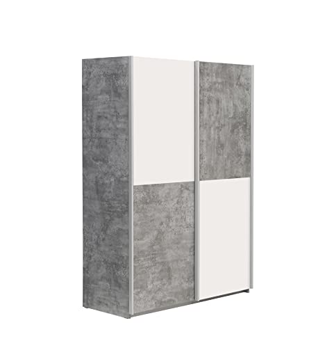 FORTE Lupo Schwebetürenschrank, Holzwerkstoff, Betonoptik Grau mit Weiß , B x H x T: 120 x 190,5 x 61,2 cm von Forte