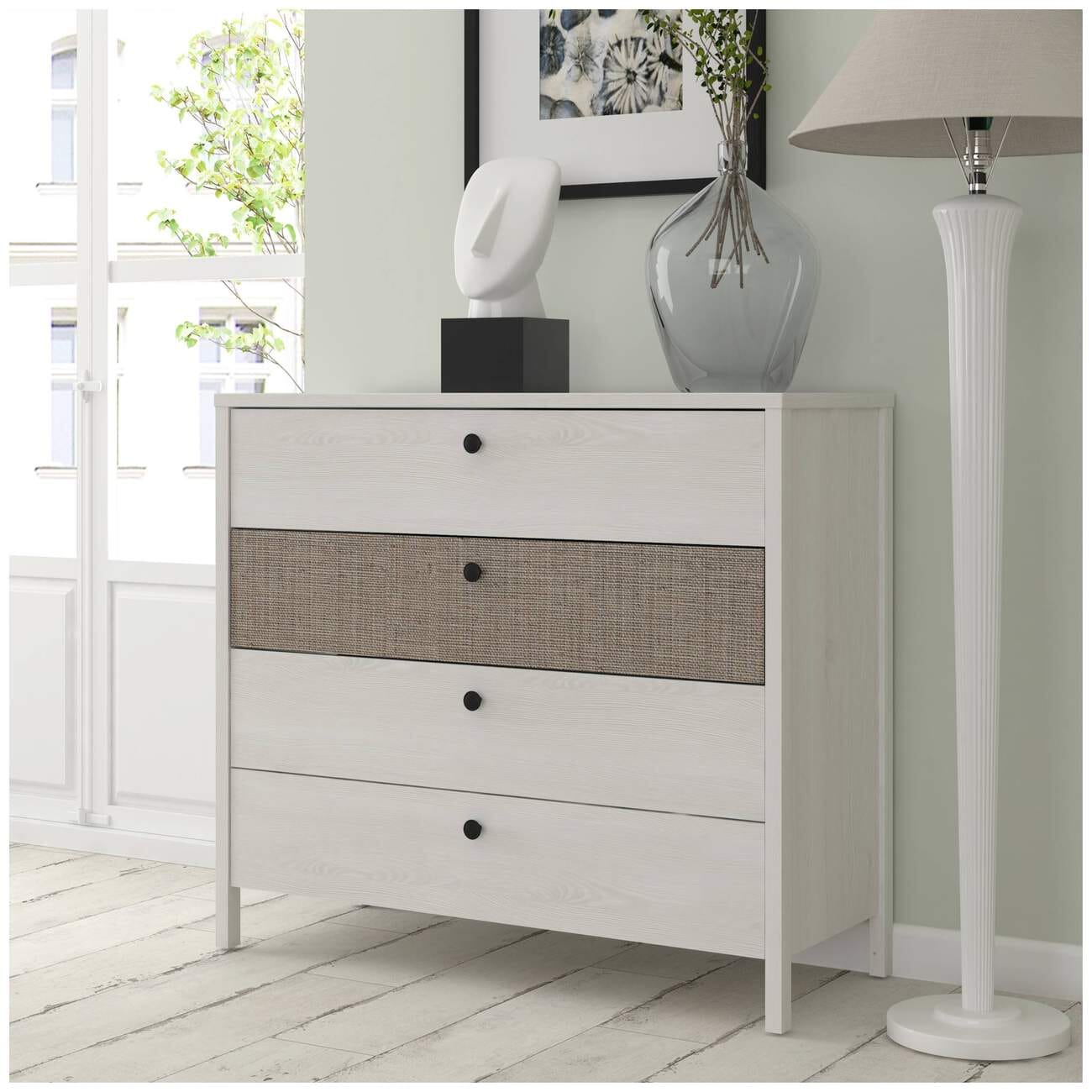 Schubladenkommode MOONDUST Schneeeiche / Geflechtoptik, von Forte von Forte