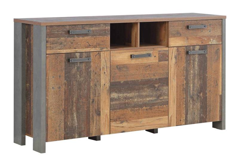 Sideboard CLIF 3 Türen 2 Schubladen Optik: Old Wood Vintage von Forte von Forte
