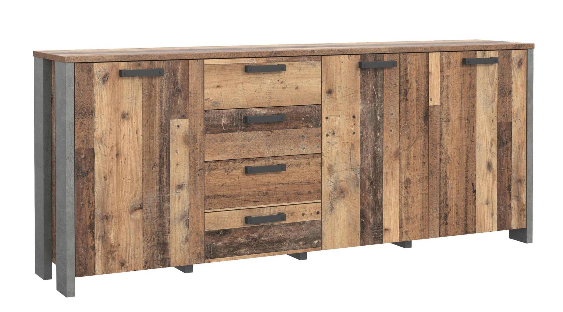 Sideboard CLIF 3 Türen 4 Schubladen Optik: Old Wood Vintage von Forte von Forte