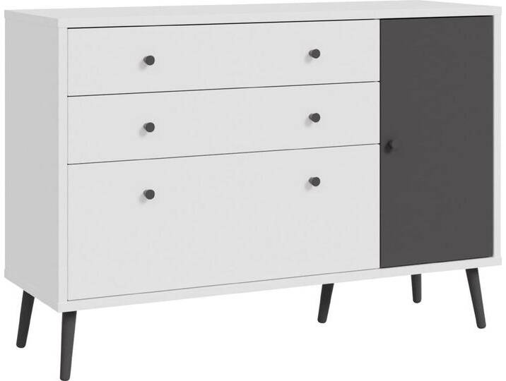 Sideboard FORTE Harllson EasyKlix by Forte, fast ganz ohne Werkzeug , weiß (weiß, uni wolfram grau), B:124,5cm H:86,5cm T:41,5cm, FSC-zertifizierter Holzwerkstoff, Sideboards, Aufbau schnell und genial von Forte