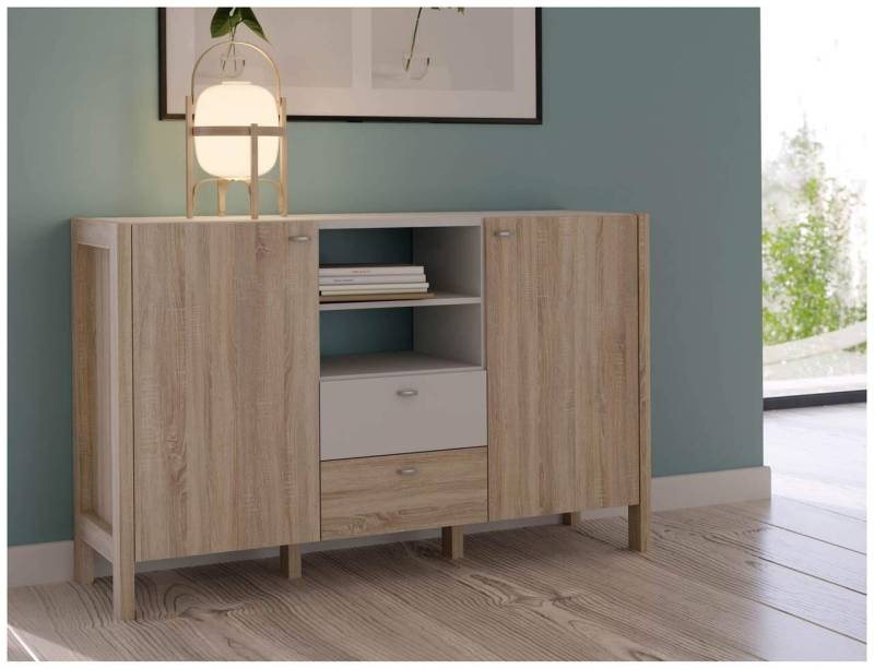 Sideboard HOYVIK 2-trg. 2 Schubladen Optik: Sonoma Eiche / Weiß, Forte von Forte